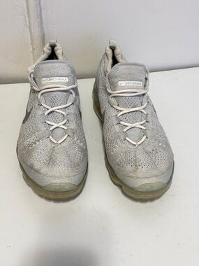 Nike VaporMax Flyknit Sneakers - Light Gray with Olive Sole